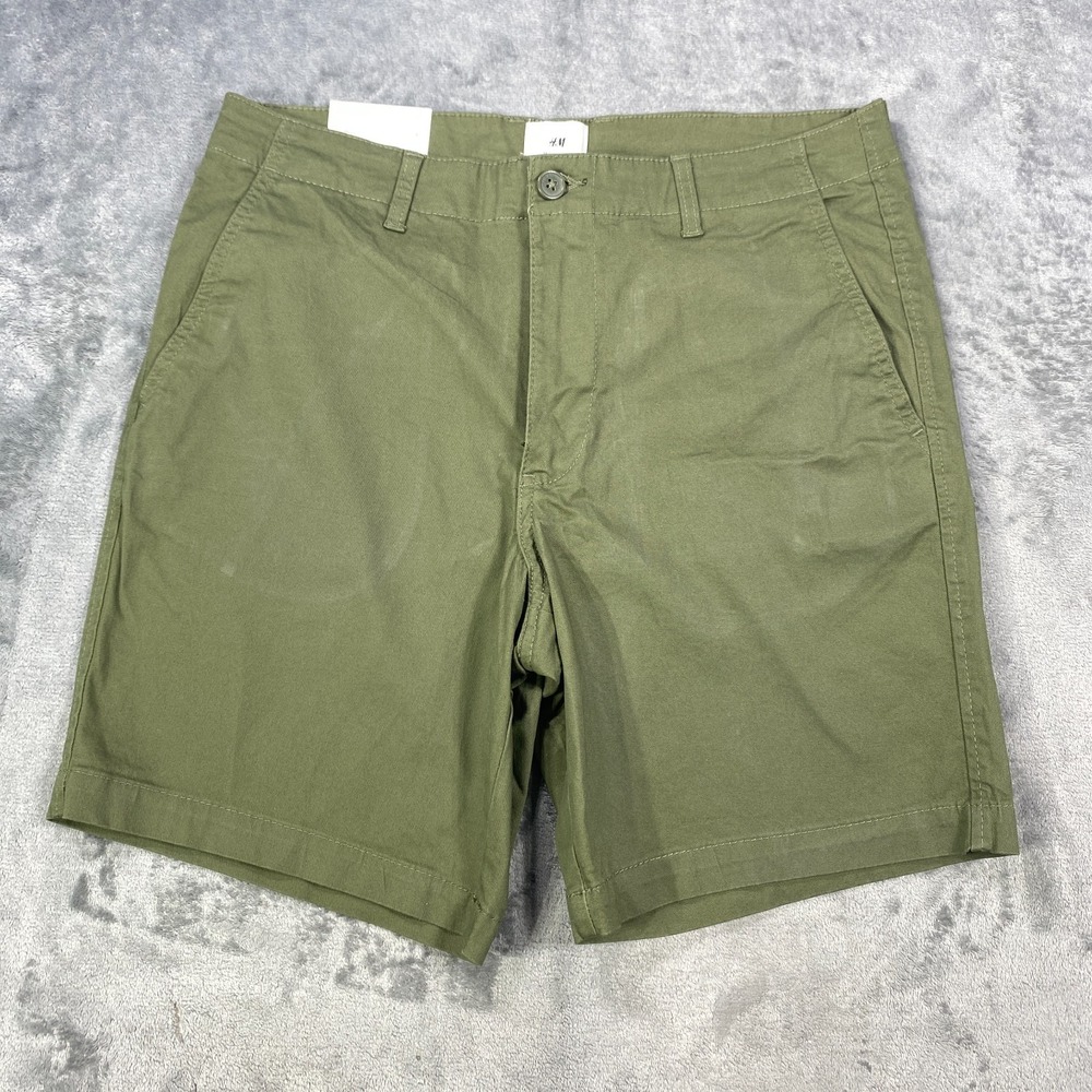 H&M Men's 34 Casual Chino Shorts Regular Fit Mid-Length Green Beach Casual NWT